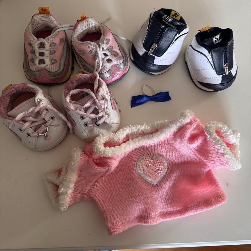 Build A Bear Workshop Accessories Lot Pink Sweater, Shoes, Bow